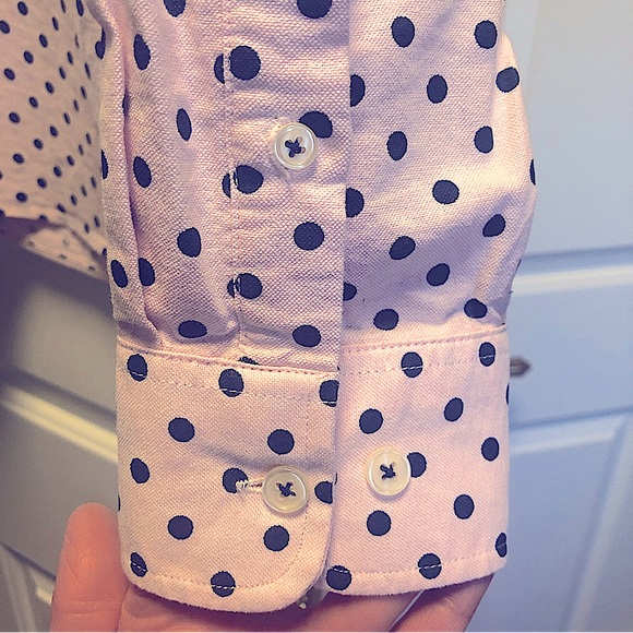 Pink & Black Polka Dot Oxford-Style Cotton Twill Long-Sleeved Shirt - Picture 4 of 8